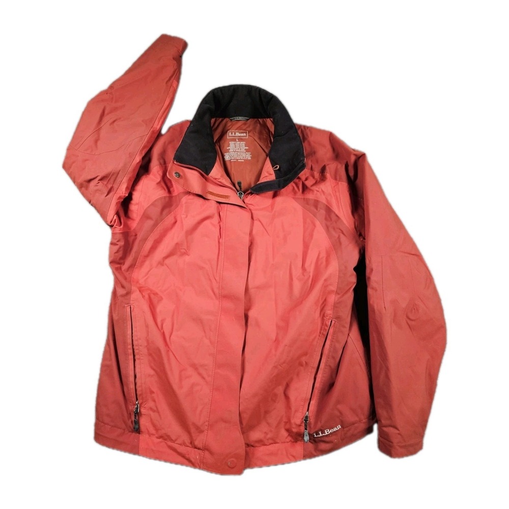 L.L.Bean Womens Large Primaloft Insulated Nylon Coat Orange Lined No Hood